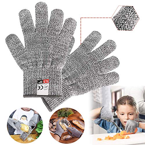 Guantes de Corte de Cocina, 1 Par Guantes Trabajo Resistentes a Los Cortes, Guantes Anticorte, Protección nivel 5 de alto Rendimiento, Aptos para Uso Alimentario, Certificación EN 388 - XXS