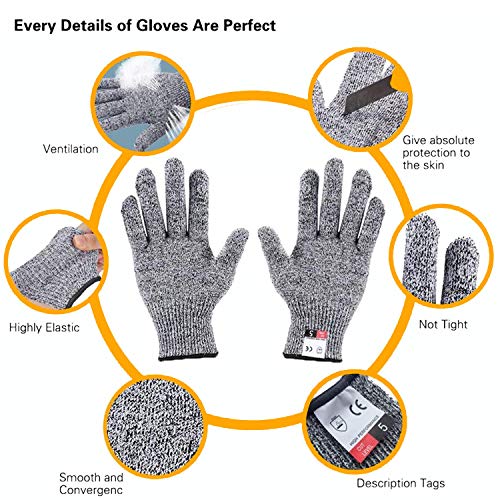 Guantes de Corte de Cocina, 1 Par Guantes Trabajo Resistentes a Los Cortes, Guantes Anticorte, Protección nivel 5 de alto Rendimiento, Aptos para Uso Alimentario, Certificación EN 388 - XXS