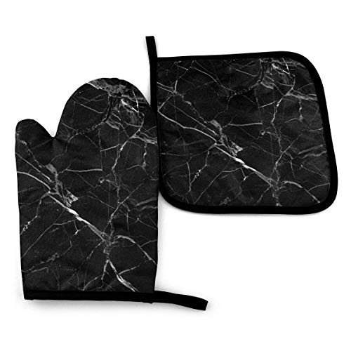 Guantes de horno y agarradores de Felsiago de mármol negro, resistentes al calor, guantes de cocina para asar, cocinar, hornear, asar y lavar a máquina.