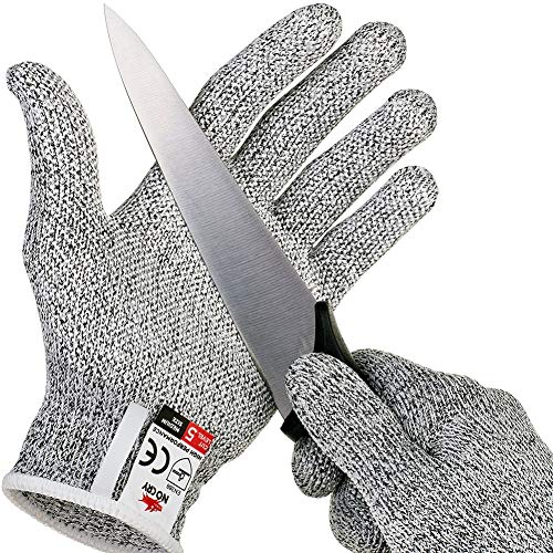 Guantes resistentes a los cortes con puntos de agarre. Alto rendimiento y protección de nivel 5, aptos para uso alimentario. Por DooGu small gris