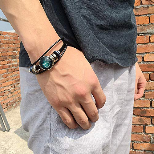 GuDeKe Retro 12 Zodiaco Pulsera de la constelación Pulsera de Cuero con Cuentas (Tauro)