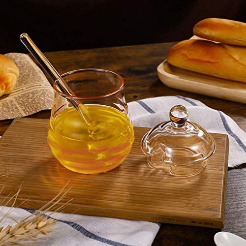 GuDoQi Tarro De Miel Con Cuchara De Miel Y Tapa Vaso Transparente Tarro De Jarabe Para Almacenamiento Y Dispensación De Miel Y Jarabe Juego De 2