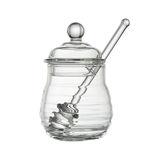 GuDoQi Tarro De Miel Con Cuchara De Miel Y Tapa Vaso Transparente Tarro De Jarabe Para Almacenamiento Y Dispensación De Miel Y Jarabe Juego De 2