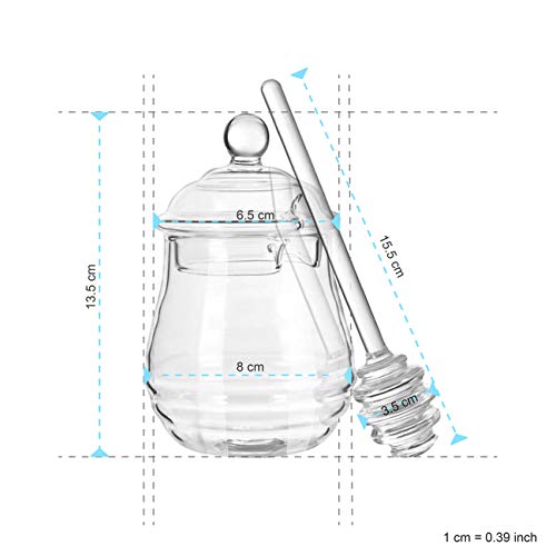 GuDoQi Tarro De Miel Con Cuchara De Miel Y Tapa Vaso Transparente Tarro De Jarabe Para Almacenamiento Y Dispensación De Miel Y Jarabe Juego De 2
