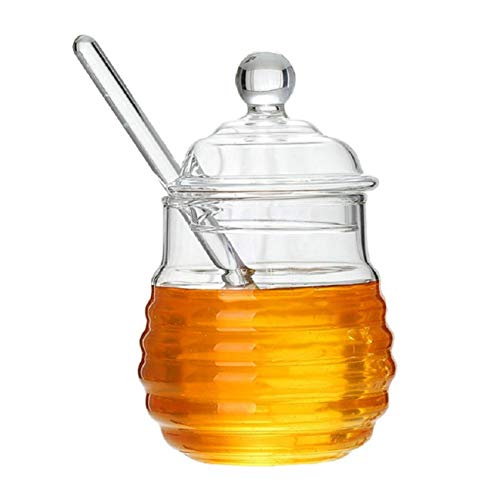 GuDoQi Tarro De Miel Con Cuchara De Miel Y Tapa Vaso Transparente Tarro De Jarabe Para Almacenamiento Y Dispensación De Miel Y Jarabe Juego De 2