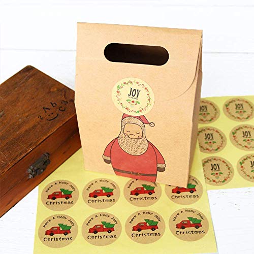 Gudotra 180pcs Pegatina Kraft Rotonda Retro Etiqueta Adhesiva Navidad Decoracion para Bolsa Papel Jabón Regalo Recuerdo Scrapbooking Gracias Invitados Boda Aniversario Fiesta