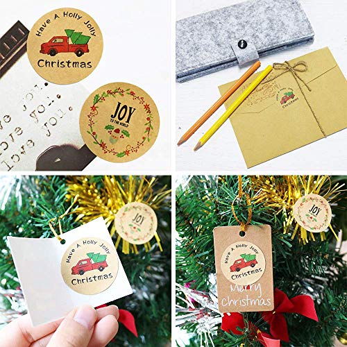 Gudotra 180pcs Pegatina Kraft Rotonda Retro Etiqueta Adhesiva Navidad Decoracion para Bolsa Papel Jabón Regalo Recuerdo Scrapbooking Gracias Invitados Boda Aniversario Fiesta