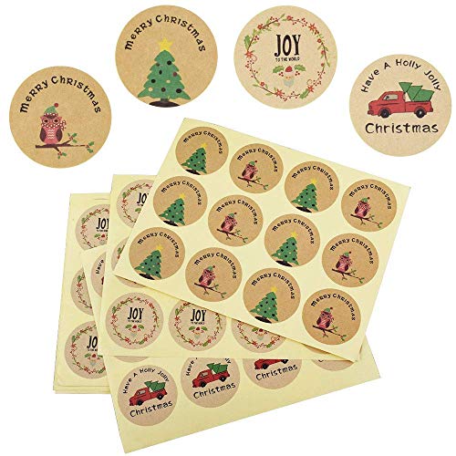 Gudotra 180pcs Pegatina Kraft Rotonda Retro Etiqueta Adhesiva Navidad Decoracion para Bolsa Papel Jabón Regalo Recuerdo Scrapbooking Gracias Invitados Boda Aniversario Fiesta