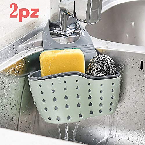 Gudotra 2pcs Organizador de Fregadero Cocina Estante de Almacenamiento para Organizador de Escurreplatos Cocina Baño Porta Esponja Cesta Escurre para Verde Blanco
