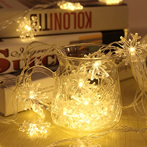 Guirnalda de 40 luces LED de color blanco con forma de copo de nieve, funciona con pilas, para decoración interior, de Millya