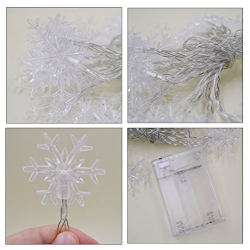 Guirnalda de 40 luces LED de color blanco con forma de copo de nieve, funciona con pilas, para decoración interior, de Millya
