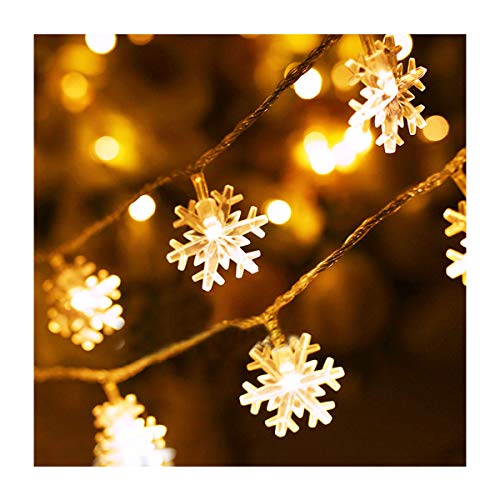 Guirnalda de 40 luces LED de color blanco con forma de copo de nieve, funciona con pilas, para decoración interior, de Millya