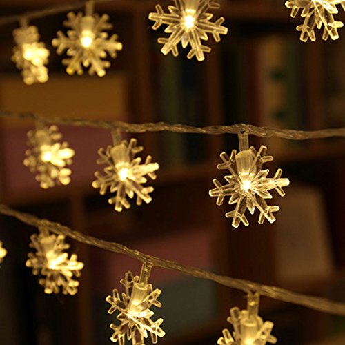 Guirnalda de 40 luces LED de color blanco con forma de copo de nieve, funciona con pilas, para decoración interior, de Millya