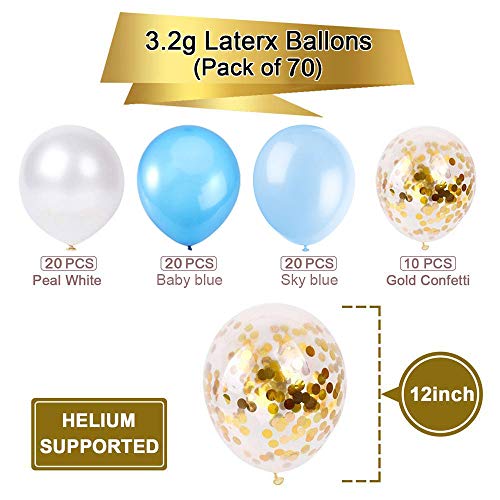 Guirnalda de globo azul y blanco, kit de arco,16 pies de largo, 74 globos de oro azul y blanco paquete de arco para fiesta de cumpleaños de niña, baby shower, despedida de soltera, decoración de boda