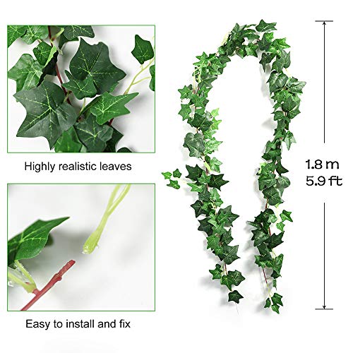 Guirnalda de Hiedra Artificial, 1 Unidades de Hojas Verdes para Colgar en el hogar, jardín, Boda, Fiesta, decoración
