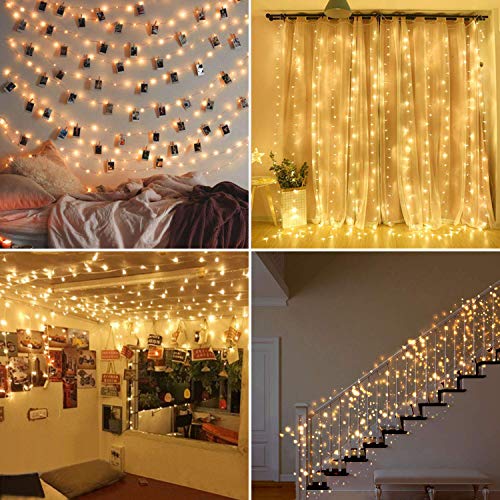 Guirnalda de luces de hada, 120 LED, 12 m, 8 modos, enchufe USB, luces alimentadas, impermeables, para exterior/interior, con temporizador remoto para dormitorio, fiesta, boda, Navidad (blanco cálido)