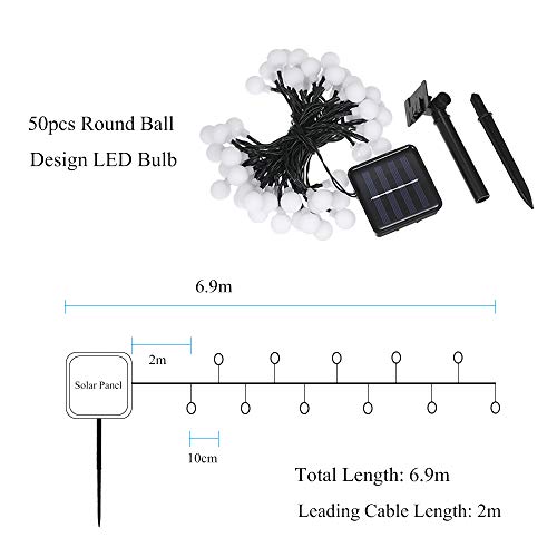 Guirnalda Luces Exterior Solar,Tomshine 50LED 6.9m Cadena de Luces Bolas Led Decorativas,IP44 Impermeable 8 Modos,Guirnaldas Luminosas para Exterior,Interior,Jardines Fiesta de Navidad (multicolor)