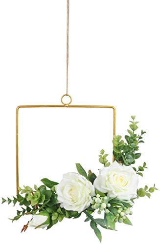Guirnalda Pauwer Conjunto de 3 Guirnaldas Florales de Rosas Hechas a Mano con eucalipto Anillos de Metal Dorado Guirnalda de Aros Florales para el hogar, Fiestas, Puertas, Bodas