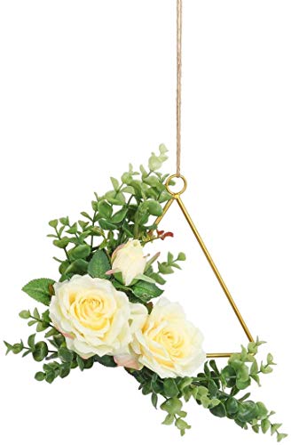 Guirnalda Pauwer Conjunto de 3 Guirnaldas Florales de Rosas Hechas a Mano con eucalipto Anillos de Metal Dorado Guirnalda de Aros Florales para el hogar, Fiestas, Puertas, Bodas