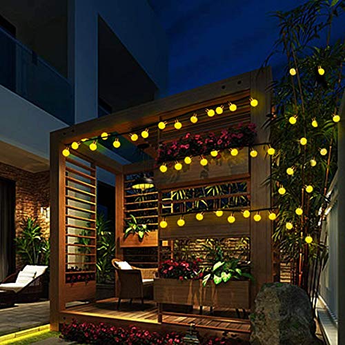 Guirnaldas Luces Exterior Solares, FOCHEA 7M Cadena de Bola Cristal Luz Impermeable 8 Modos de Iluminación para Jardín, Terraza, Boda, Fiesta, Patio, Árbol de Navidad (Blanco Cálido)