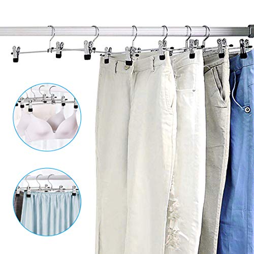 Gurkkst - Juego de 10 perchas para pantalones, resistentes y cromadas, con pinzas antideslizantes, ahorro de espacio, para pantalones, faldas, ropa