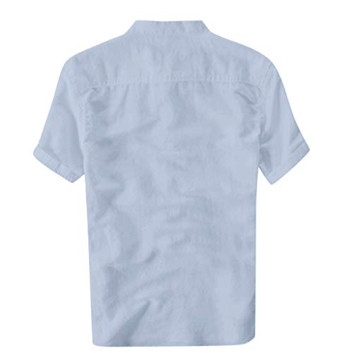 Gusspower Camiseta de algodón y Lino de Manga Corta para Hombre Camisas Retro holgadas de Color Liso Collar de pie Camisa de Playa Casual de Verano Tallas Grandes Fresco y Transpirable Tops Blusa