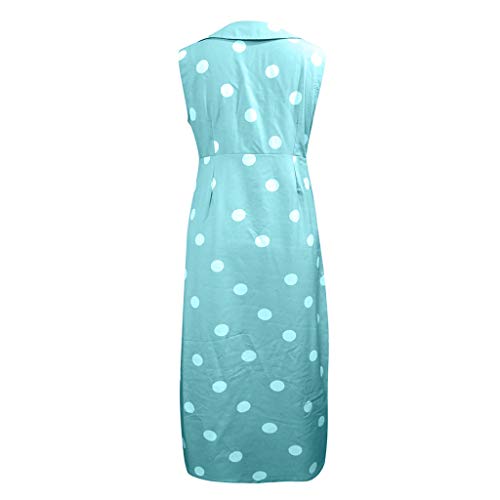 Gusspower Mujer Vestido Elegante Casual Playa Bohemio Dress Lunares Cuello V Sin Manga Midi Vestido de Fiesta Cóctel Falda Larga Vintage Vestido de botón de Solapa con Bolsillo Verano