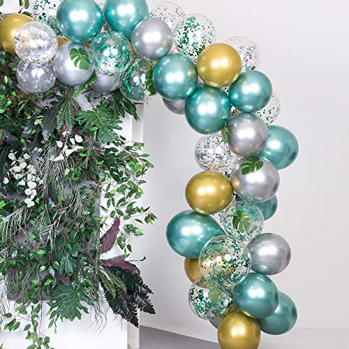 Gustawarm Verde Oro Plata Globos metálicos Kit de Arco de Guirnalda 12 Pulgadas 50pcs para Jungle Theme Party Supplies Baby Shower Cumpleaños Decoraciones de Boda