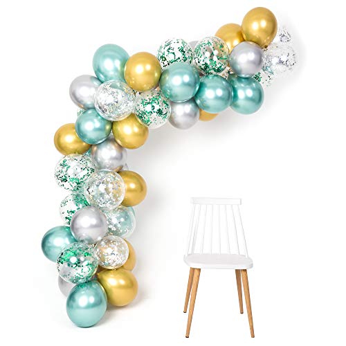 Gustawarm Verde Oro Plata Globos metálicos Kit de Arco de Guirnalda 12 Pulgadas 50pcs para Jungle Theme Party Supplies Baby Shower Cumpleaños Decoraciones de Boda