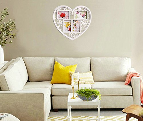 GUTEINTE Marco de Fotos de Pared con Forma de Corazón, Marco Múltiple para 4 Fotos De 4"X 6" / 10 X 15 cm - "Home & Love", Blanco Romántico