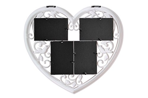 GUTEINTE Marco de Fotos de Pared con Forma de Corazón, Marco Múltiple para 4 Fotos De 4"X 6" / 10 X 15 cm - "Home & Love", Blanco Romántico