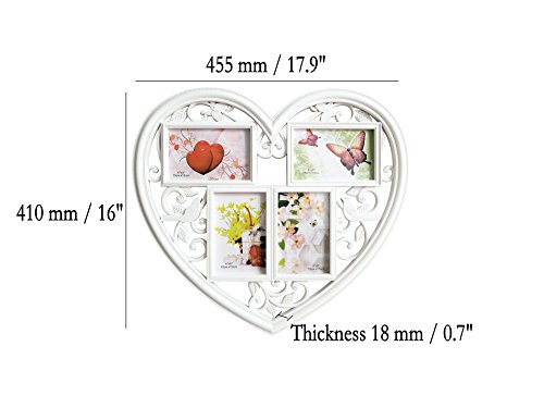 GUTEINTE Marco de Fotos de Pared con Forma de Corazón, Marco Múltiple para 4 Fotos De 4"X 6" / 10 X 15 cm - "Home & Love", Blanco Romántico
