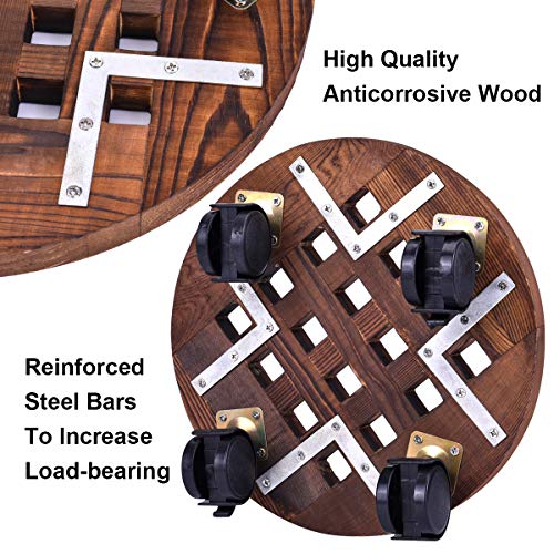 GuTen 10"/25cm Jardinera de Madera rodante Carrito Planta en Maceta Soporte de macetas Rack de Interior Maceta al Aire Libre Carrito con Ruedas giratorias de 360 ° Rolling Tray Coaster