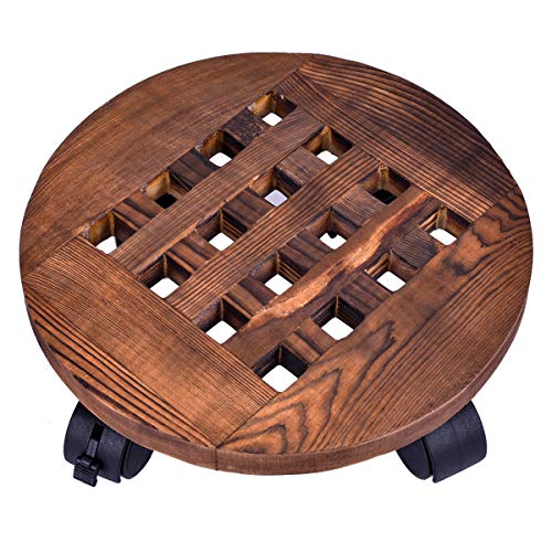 GuTen 10"/25cm Jardinera de Madera rodante Carrito Planta en Maceta Soporte de macetas Rack de Interior Maceta al Aire Libre Carrito con Ruedas giratorias de 360 ° Rolling Tray Coaster