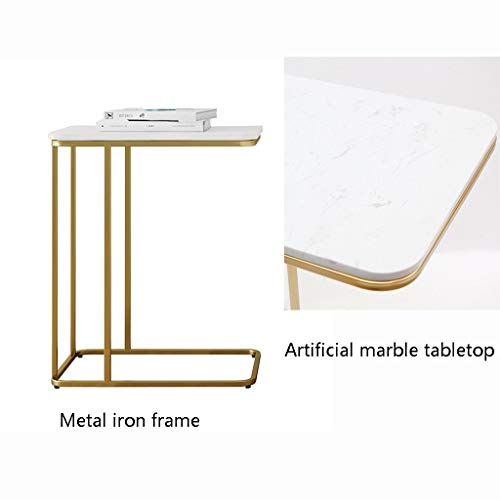 GWDJ Mesa Auxiliar Snack-Sofá Café lado del extremo de la tabla, de imitación de mármol de mesa, Plaza lateral Mesa decorativa portátil Tabla for sala de estar dormitorio Negro / glod Mesa de esquina