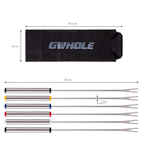 GWHOLE 6 x Tenedores para Fondue Queso de Acero Inoxidable, Pinchos de Fondue Chocolate con Mango