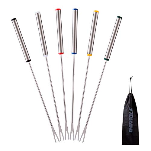 GWHOLE 6 x Tenedores para Fondue Queso de Acero Inoxidable, Pinchos de Fondue Chocolate con Mango