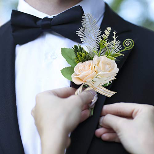 GWHOLE Kit de 2 Adornos Boda Ramillete de Muñeca y Broché con Flores Blanco para Boda Novia Novio, Decoraciones de Baile, Fiestas Graduación