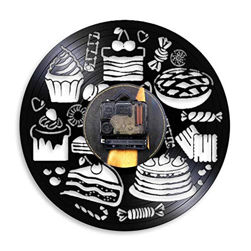 GZWSM Pan Dulces Magdalena Reloj de Pared Reloj de panadería Decoración de Pared Pastelería Disco de Vinilo Reloj de Pared Confitería Cocina Reloj Decorativo con LED
