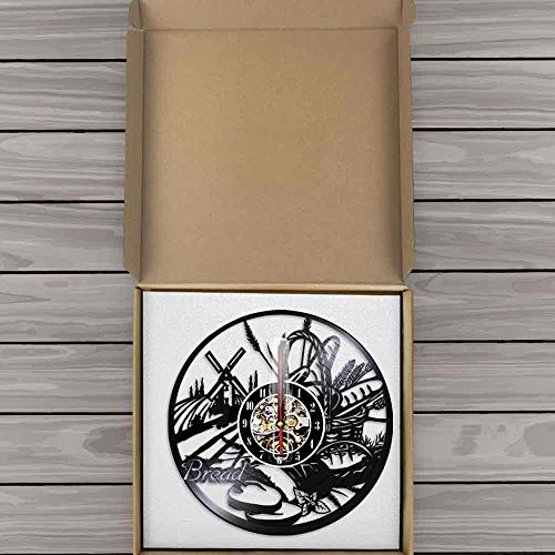 GZWSM Pan Trigo Arte de Pared Reloj de Pared Panadería Letrero Decoración de Pared Pastelería Vinilo Disco Reloj de Pared Cocina Reloj Decorativo Diseño Moderno con LED