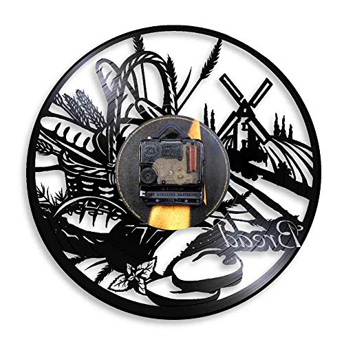 GZWSM Pan Trigo Arte de Pared Reloj de Pared Panadería Letrero Decoración de Pared Pastelería Vinilo Disco Reloj de Pared Cocina Reloj Decorativo Diseño Moderno con LED