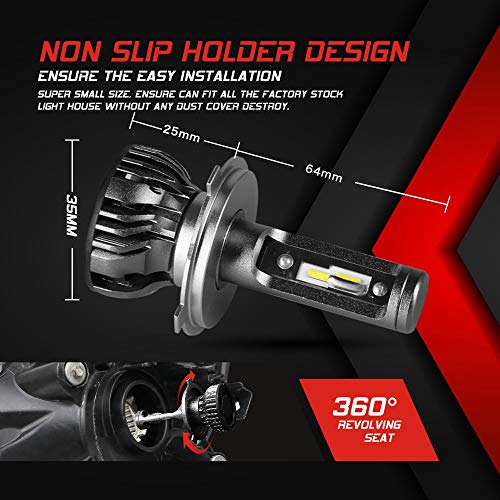 H4 LED Bombillas Coche,10000LM Xenon Blanco 6000K para 12V Auto, 2 Lámparas