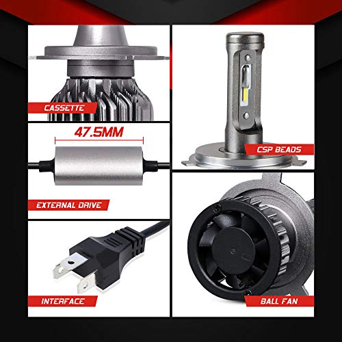H4 LED Bombillas Coche,10000LM Xenon Blanco 6000K para 12V Auto, 2 Lámparas