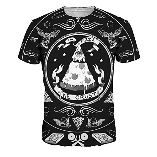 HA73 Moda de Camiseta de Impresión Digital 3D con Deliciosa Comida Patrón Cuello Redondo Ropa Pizza/Hamburguesa/Ensalada,Pizza,M