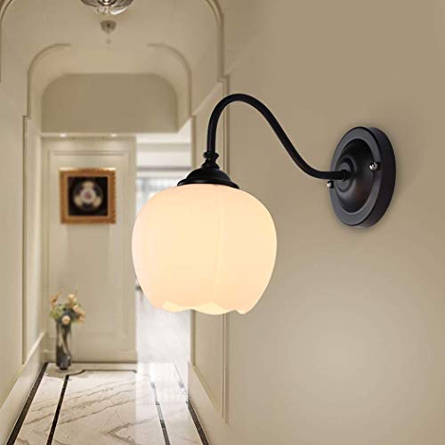 Habitación sencilla LED Modern Hotel Cafe restaurante ligero de la pared de la sala de hierro forjado decorativo de pared lámpara de cristal de cristal de la terraza pasillo luces, E27 (Color: Blanco)