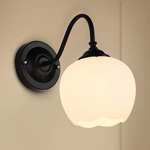 Habitación sencilla LED Modern Hotel Cafe restaurante ligero de la pared de la sala de hierro forjado decorativo de pared lámpara de cristal de cristal de la terraza pasillo luces, E27 (Color: Blanco)
