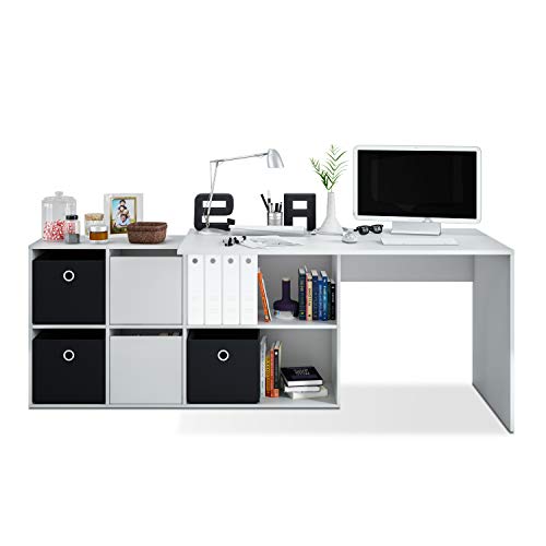 Habitdesign 004606A - Mesa Escritorio, Mesa despacho Reversible, Color Blanco Artik, Estudio Modelo Adapta XL