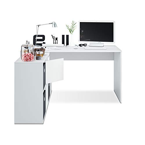 Habitdesign 004606A - Mesa Escritorio, Mesa despacho Reversible, Color Blanco Artik, Estudio Modelo Adapta XL