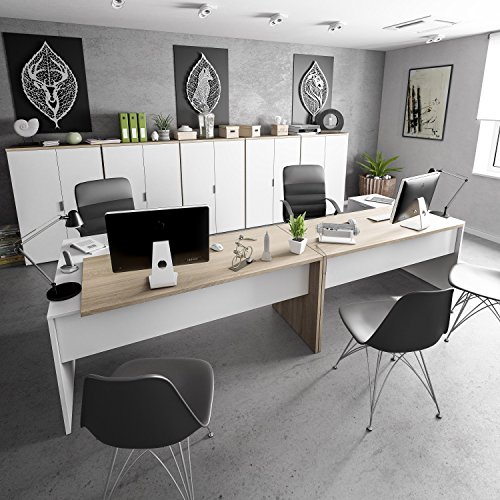 Habitdesign 0F5655A - Mueble Auxiliar despacho, Modelo Office, Blanco Artik y Roble Canadian, Medidas: 119 x 80 x 32,5 cm