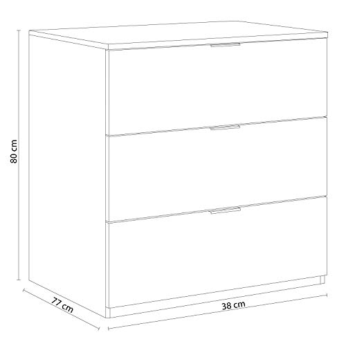 Habitdesign LC7823O - Cómoda 3 cajones Color Roble, Medidas: 77 cm (Ancho) x 80 cm (Alto) x 38 cm (Fondo)